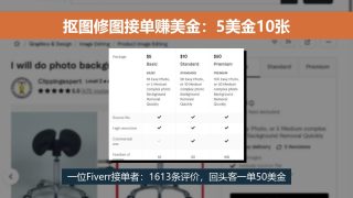 Fiverr抠图接单服务页5美金10张套餐真实截图