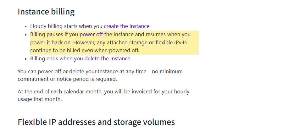 Scaleway官方文档实例计费说明:关机后暂停计费,但挂着的存储和IPv4照常收费